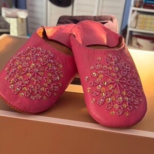 Pink Embroidered Slippers